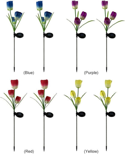 4pack Outdoor Solar Tulip Led Flower Garden Stake Light, Yard Decorative Light Up Tulip Flowers, Decorative Solar Patio Lawn Lamp, Path Landscape Inground Tulip Flowers (4pack Yellow)