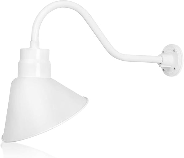 12in. White Angle Shade Gooseneck Sign Light Fixture with 22in. Long Extension Arm - Wall Sconce Farmhouse | Lumora