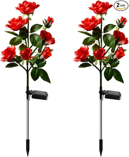 Aolyty Solar Garden Lights Outdoor, Solar Powered Stake Flower Light, IP65 Waterproof Solar Decorative Rose Flowers Lights for Patio Pathway Yard Lawn Decor (Red, 7 Rose)