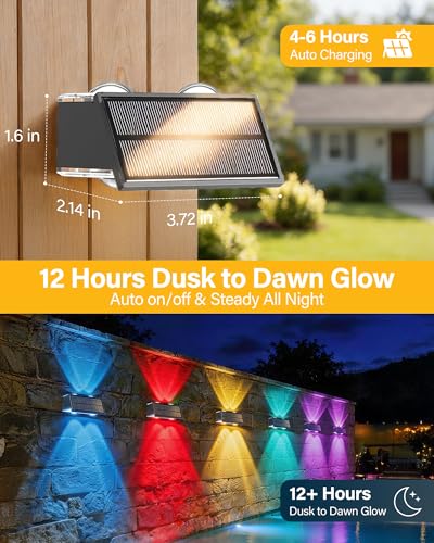 Solar Fence Lights Outdoor, 2 Pack Fence Solar Lights Waterproof