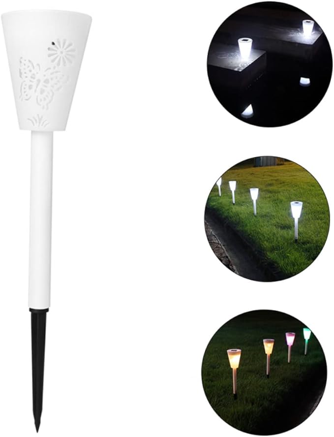 DOITOOL 4pcs Garden Solar Stake Lamp Outdoor Solar Light Hollow for Pathway Courtyard and Patio Decor Warm Atmosphere Lighting