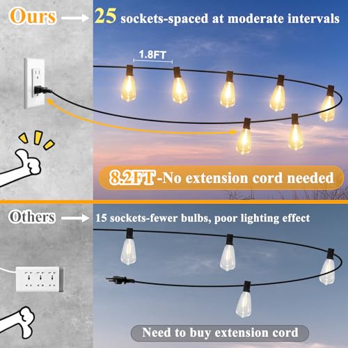 Brightever 50FT Outdoor String Lights 27 Bulbs, Waterproof Patio Lights (Pack of 2)