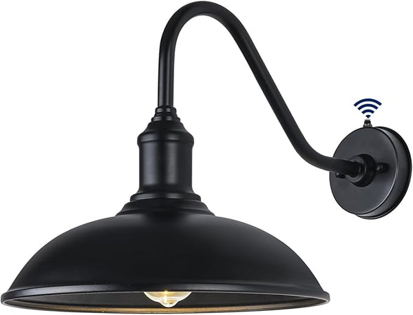 15 Inch Large Black Outdoor Gooseneck Barn Lights, from Dusk to Dawn Farmhouse Barn Lights, Galvanized + Painted | Lumora