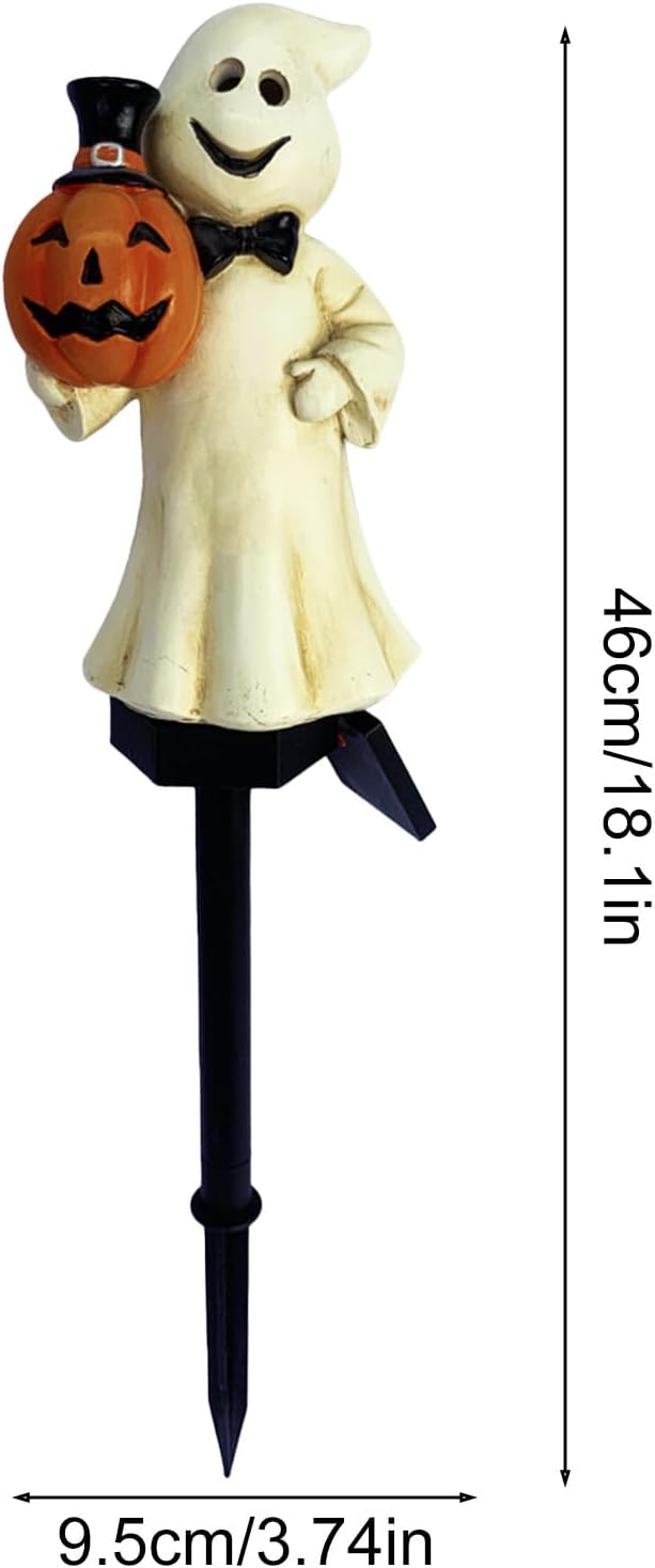 2pcs Ghost Solar Outdoor Lights, Halloween Ghost Solar Pathway Lights, Waterproof Outdoor Resin Figurine Lamp with Stake for Garden Patio Yard Pathway Decorative