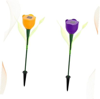 DOITOOL 4pcs Solar Led Tulip Garden Lights Outdoor Pathway Lights for Driveway and Landscape Energy Saving Solar Purple