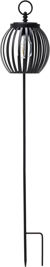 Glitzhome Solar Lights Outdoor Round-Shaped Black Metal Stripes Solar Stake Lights with Edison Bulb | Lumora