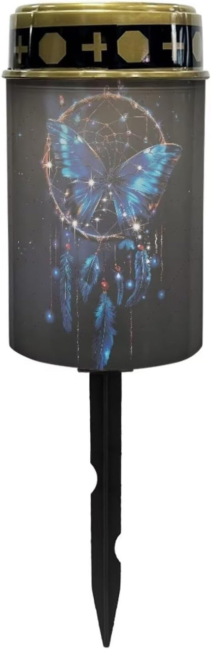 Butterfly Blue Solar for Cemetery Grave Memorial Stake Solar Lights Waterproof Outdoor Garden Stake Solar Cemetery Cross for Grave Yard Decorations