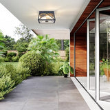 Tarentlight Adjustable Outdoor Motion Sensor Ceiling Light,10" Modern Industrial Design of Squares Flush Mount 2-Light with Clear Glass for Your Porch,Garage,Patio,Hallway,Entryway
