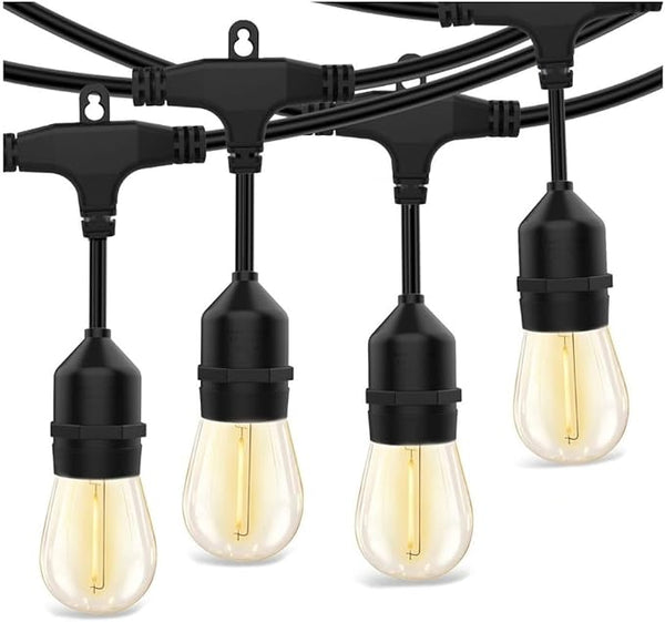 48ft Heavy-Duty S14 String Light - 24 E26 Sockets - 20AWG Wire - 1W S14 LED Bulbs - 2700K Warm Glow - IP65 Wet | Lumora