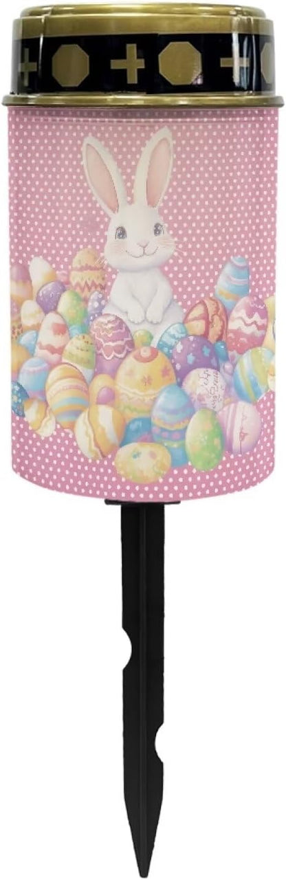 Colorful Eggs Bunny Solar Stake Lights Yard Lawn Solar Powered Lights Cemetery Decorations for Easter Driveway Markers Patio Accessories Ornament Sympathy Remembrance Memorial Gift
