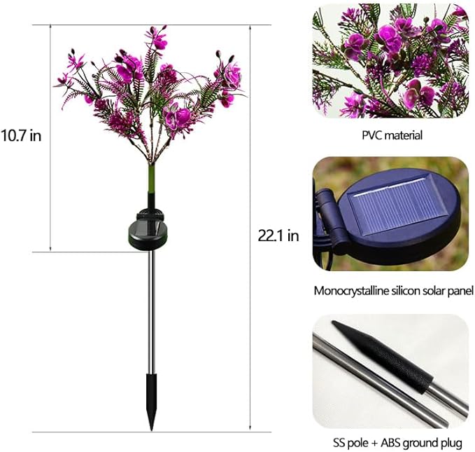 4 Pack Solar Garden Lights Phalaenopsis, Outdoor Waterproof IP65, Purple Light, for Gardens, patios, courtyards | Lumora