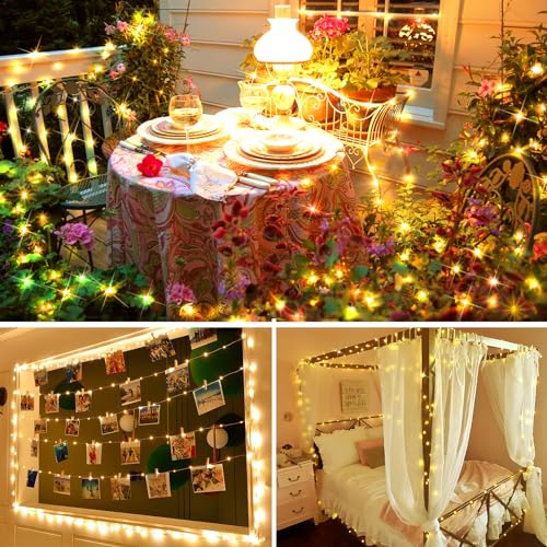 KNONEW 400FT 1200LED Green Wire Outdoor Fairy Lights Plug in Warm White