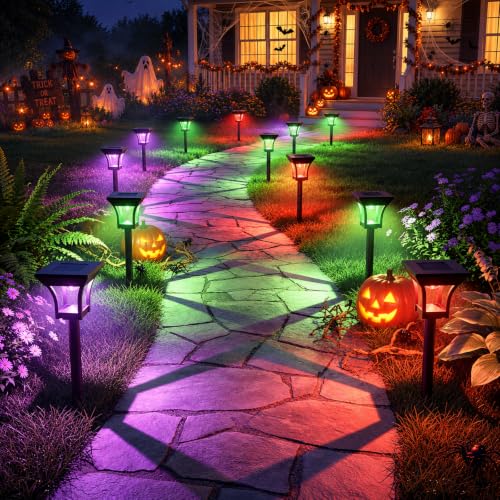 CINOTON RGBCW Solar Pathway Lights Outdoor, 3 Lighting Modes, 18 Pack
