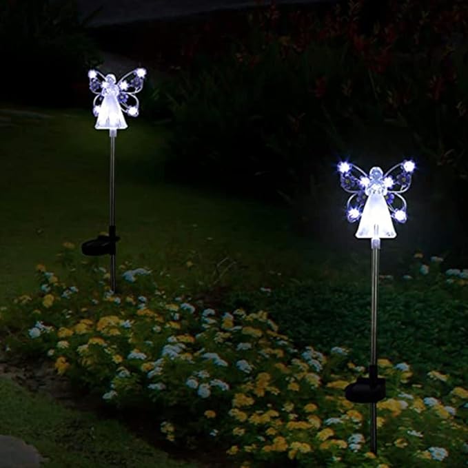 2PCS Angel Solar Lights LED Solar Garden Stake Lights Outdoor Garden Angel Decoration (Blue)