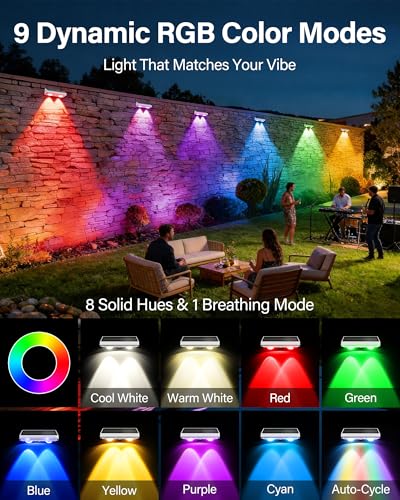 Solar Fence Lights Outdoor, 2 Pack Fence Lights Solar Powered