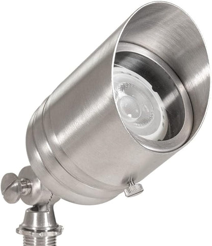 VOLT Fat Boy 12V Stainless Steel Outdoor Spotlight with 5W 2700K Warm White 400 Lumen MR16 LED Bulb for Low Voltage Landscape Lighting of Yard, Lawn, Garden, Patio, Trees & House
