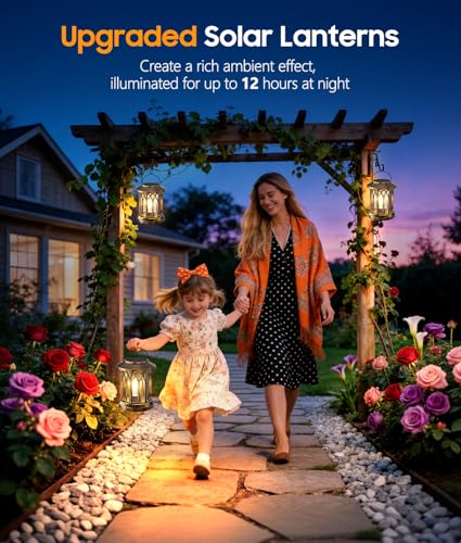 Solar Lantern Outdoor Lights with Wall Mount Kit, Upgraded Solar Lanterns