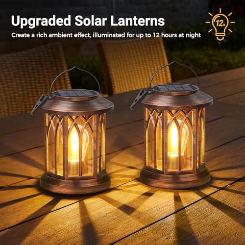 Solar Lanterns Outdoor Waterproof Lights, Built-in Hook Bright Lanterns