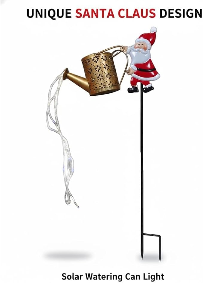 Christmas Solar Santa Watering Can Lights - Outdoor Garden Decor, Waterproof LED Pathway Patio Lights for Holiday | Lumora
