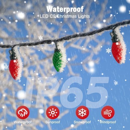 Minetom 147 FT 200 LED C9 LED Christmas Lights Outdoor - Plug in Fairy Lights with Timer & 8 Modes, Waterproof Commercial Grade Extendable for Indoor Outdoor Roofline Patio Yard Xmas, Red and Green