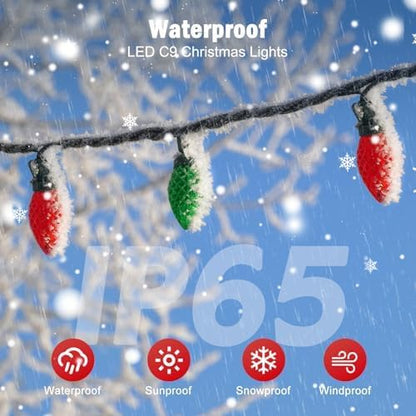 Minetom 147 FT 200 LED C9 LED Christmas Lights Outdoor - Plug in Fairy Lights with Timer & 8 Modes, Waterproof Commercial Grade Extendable for Indoor Outdoor Roofline Patio Yard Xmas, Red and Green