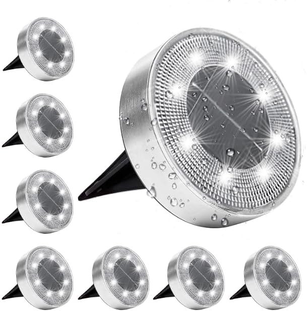 Siatom Stainless Steel Solar Ground Lights 8 Pack, IP68 Waterproof Solar In-Ground Light for Outdoor, Flat | Lumora