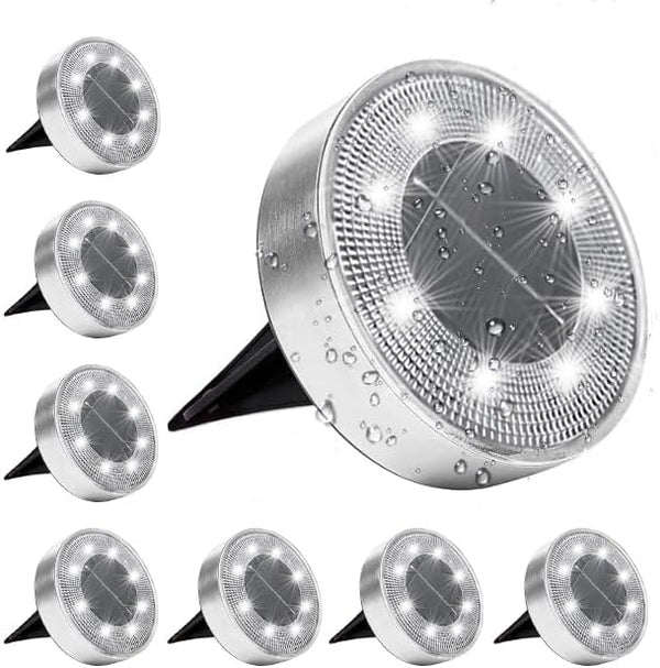 Siatom Stainless Steel Solar Ground Lights 8 Pack, IP68 Waterproof Solar In-Ground Light for Outdoor, Flat | Lumora