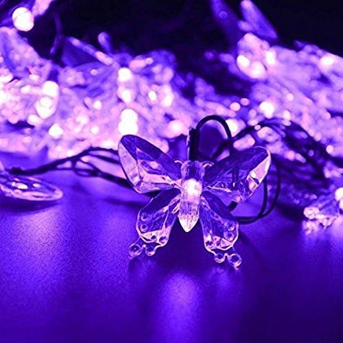 Solar String Lights, Waterproof 16ft 20LED Butterfly Christmas Fairy Lights Decorative Lighting for Home Party Wedding Patio Garden Porch Balcony (Purple)