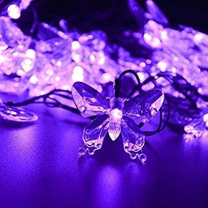 Solar String Lights, Waterproof 16ft 20LED Butterfly Christmas Fairy Lights Decorative Lighting for Home Party Wedding Patio Garden Porch Balcony (Purple)