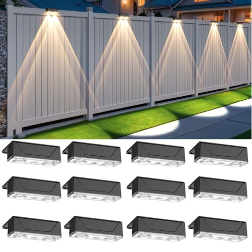 Solar Fence Lights Outdoor, 12 Pack Black Fence Lights Solar Powered