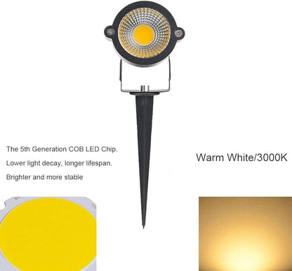 Youngine Pack of 2, Outdoor COB 5W LED Landscape Lights IP65 Waterproof COB Spotlights with Spiked Stand and US Plug for Outdoor Flag, Yard, Lawn, Tree (Warm White)