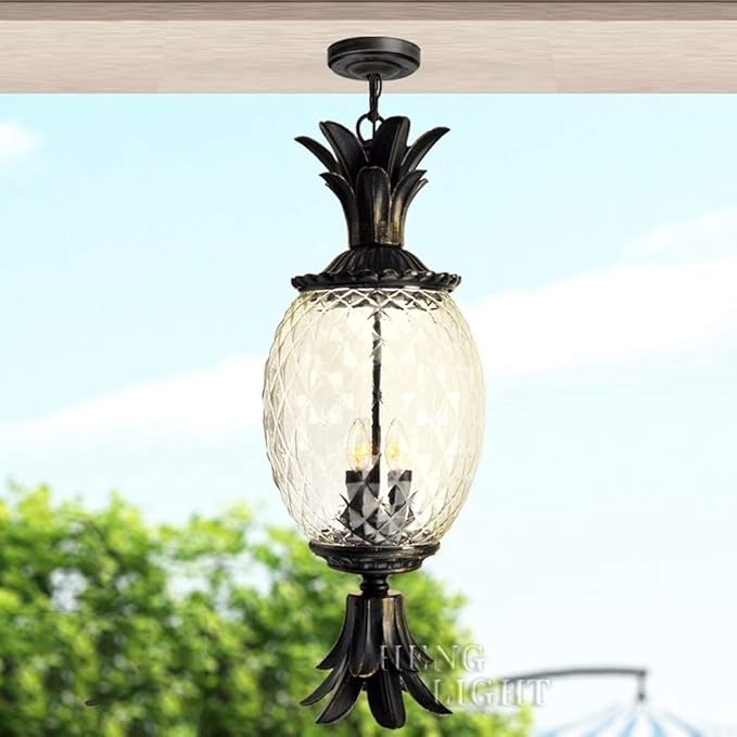 1-Light Outdoor Hanging Lights European Traditional Porch Patio Pineapple Shape Pendant Lighting For Study Room | Lumora