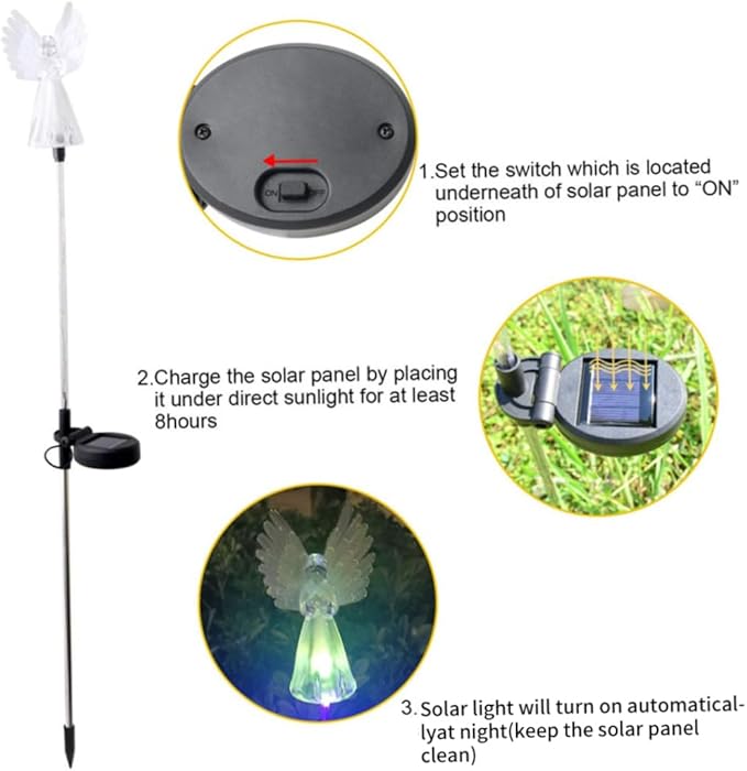 Solar Angel Lights, 2PCS Waterproof Outdoor Garden Stake Lights with Color Changing LED, Solar Powered Pathway Decoration