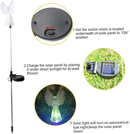 Solar Angel Lights, 2PCS Waterproof Outdoor Garden Stake Lights with Color Changing LED, Solar Powered Pathway Decoration