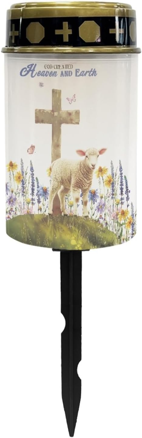 Cross and Earth Cemetery Lights for Grave,Solar Stake Lights Landscape Lighting Solar Lantern Flameless Lights Waterproof Garden Lights Cemetery Solar Lights Outdoor Lights-Warm White Lights