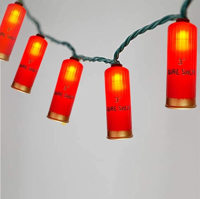 8.5Ft Red Shotgun Shell Christmas String Lights with 10 LED Bullet Shell Lights, Connectable Outdoor Military Style Bullet Light String for Christmas Garden Patio Party Tent Bar Decorations, Green