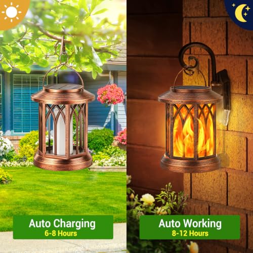 KOOPER 4 Pack Solar Lantern Outdoor Lights, Upgraded Flickering Flame Solar Lanterns Lights Outdoor Waterproof, Hanging Lantern Decorative, Solar Powered Lanterns for Yard Patio Garden Decor (Copper)