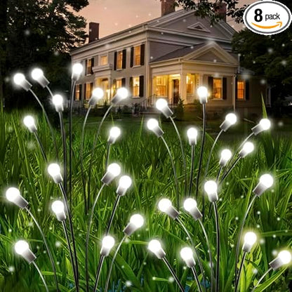OZS 8 Pack Total 64 LED Solar Garden Lights Fairy Outdoor - Solar Firefly Lights Outdoor, Sway by Wind, Waterproof for Garden Patio Pathway Fairy Decoration (Cold White)