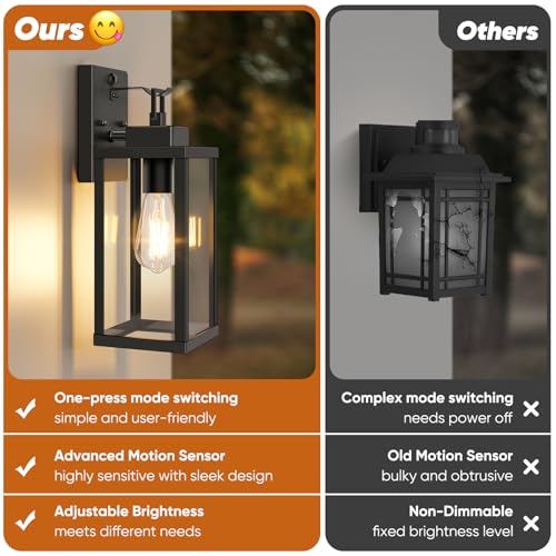 BesLowe 2-Pack 14” Upgraded Motion Sensor Outdoor Wall Lights, Black