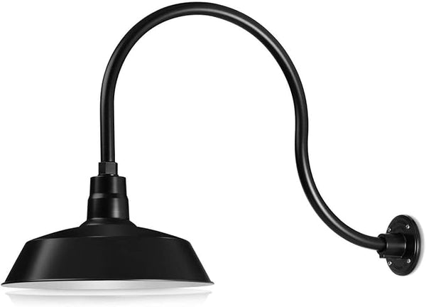 14in. Satin Black Outdoor Gooseneck Barn Light Fixture With 24in. Long Extension Arm - Wall Sconce Farmhouse | Lumora