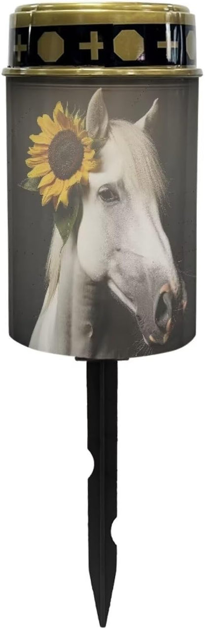 White Horse Sunflower Solar Garden Lights for Cemetery Solar Lights Outdoor Garden, Eternal Lights for Cemetery Grave Decorations