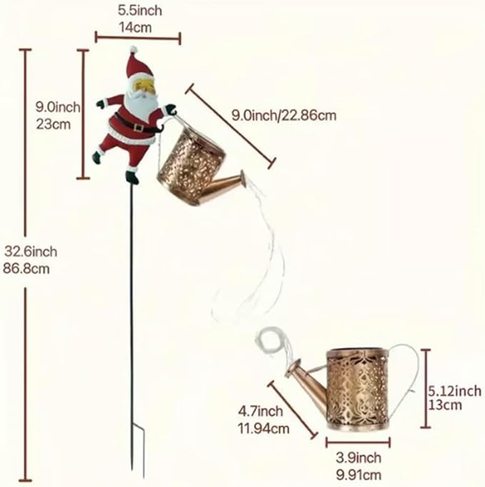 Christmas Solar Santa Watering Can Lights - Outdoor Garden Decor, Waterproof LED Pathway Patio Lights for Holiday | Lumora