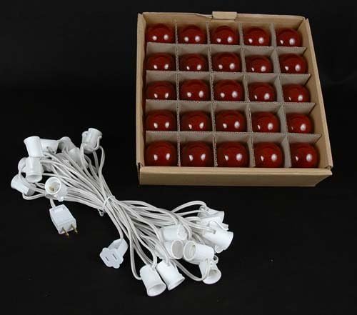 G50 Globe Outdoor String Lights With 25 Orange Globe Bulbs By Novelty Lights - Commercial Grade - Outdoor Lights - Bulb String Lights - Globe String Lights - Globe Lights - Patio String Lights - White Wire - 25 Foot
