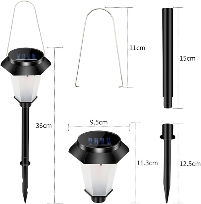 Solar Powered Simulated Flame Landscape Path Light, Waterproof LED Garden Lantern, Standing Outdoor Lawn Light for Patio Yard and Garden Pathway, Black