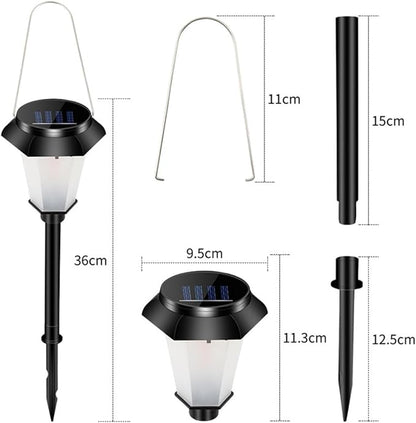 Solar Powered Simulated Flame Landscape Path Light, Waterproof LED Garden Lantern, Standing Outdoor Lawn Light for Patio Yard and Garden Pathway, Black