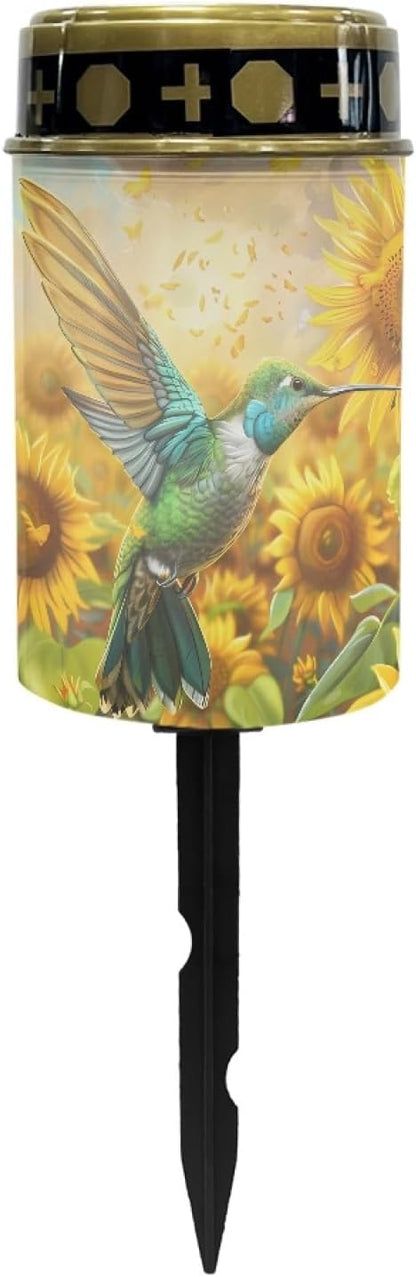 Hummingbird Sunflower Solar Garden Lights Warm White Led Light for Grave Cemetery Solar Lamp Patio Deco Remembrance Gift