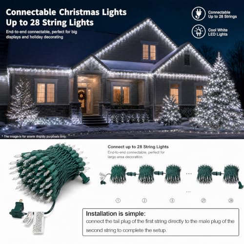 TW SHINE Christmas Mini String Lights, 20FT 100 LED Mini Christmas Tree Lights, Waterproof Christmas Decorations for Outdoor Indoor Xmas Patio Home Party Garden Yard Decor, White