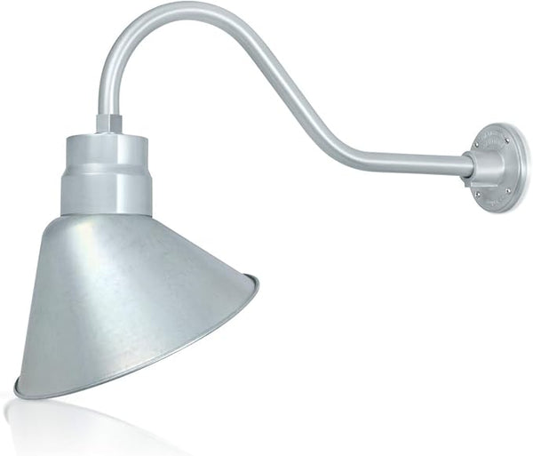 12in. Galvanized Finish Angle Shade Gooseneck Sign Light Fixture with 22in. Long Extension Arm - Wall Sconce | Lumora