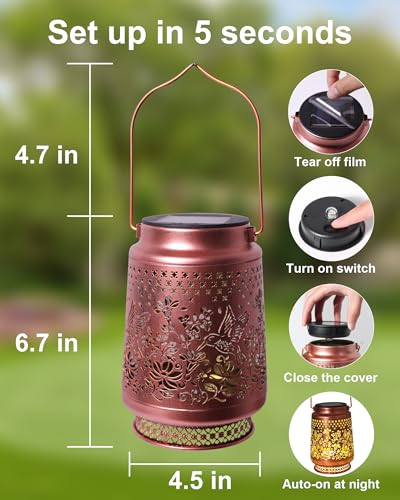 Solar Lanterns Outdoor Waterproof Hummingbird Elegant Garden Decor Birthday Gifts for Women Mom Grandma Sister Metal Hanging Solar Lights Outside Gardening Decorations for Backyard, Patio, Lawn, Porch