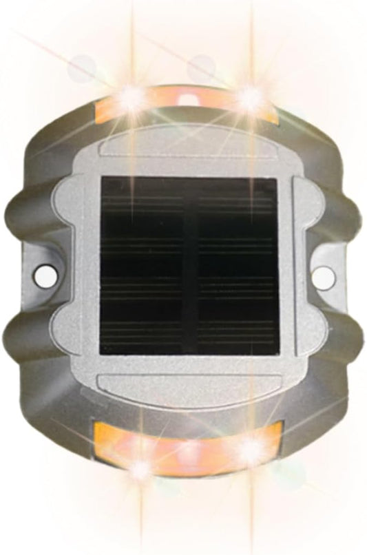 1 Pack LED Solar Deck Lights Outdoor Solar Step Lights, Aluminium Marker Light for Warning, Driveway Dock Light for Stair Pathway Walkway Garden (1, Yellow Flashing)